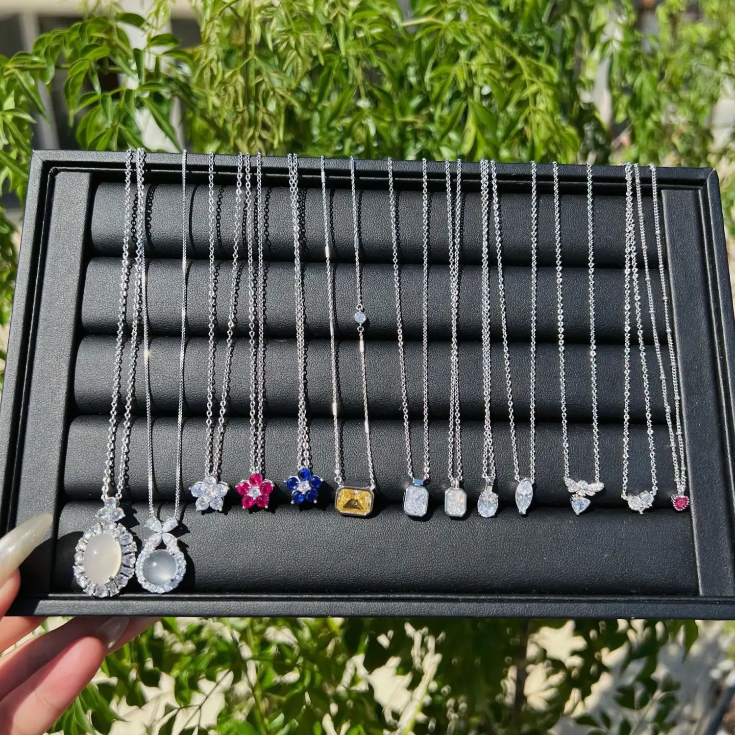 S925 Sterling Silver Necklace Women’s Advanced Oval Water Foam 8A Heart-shaped Zircon Flower Horse Eye Clavicle Chain