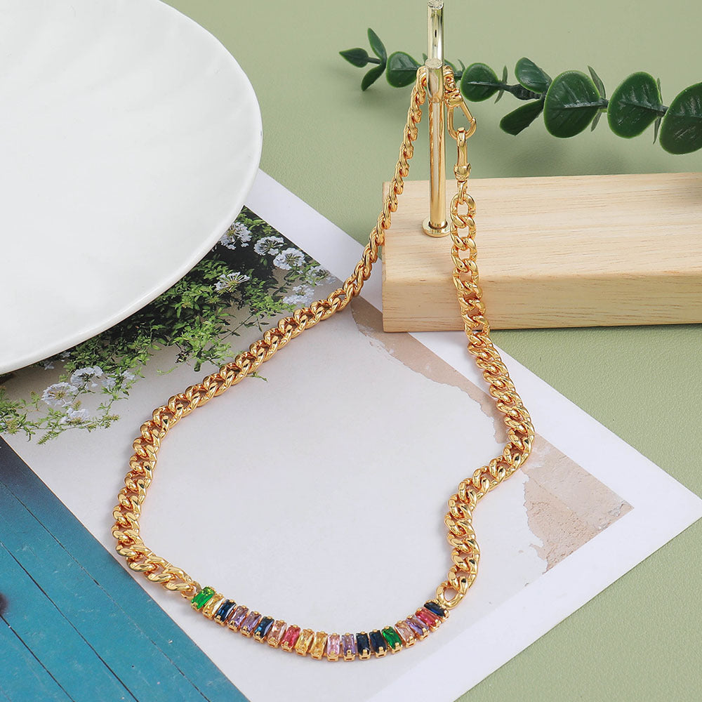 Design Color Zircon Copper Double Necklace - Norellé