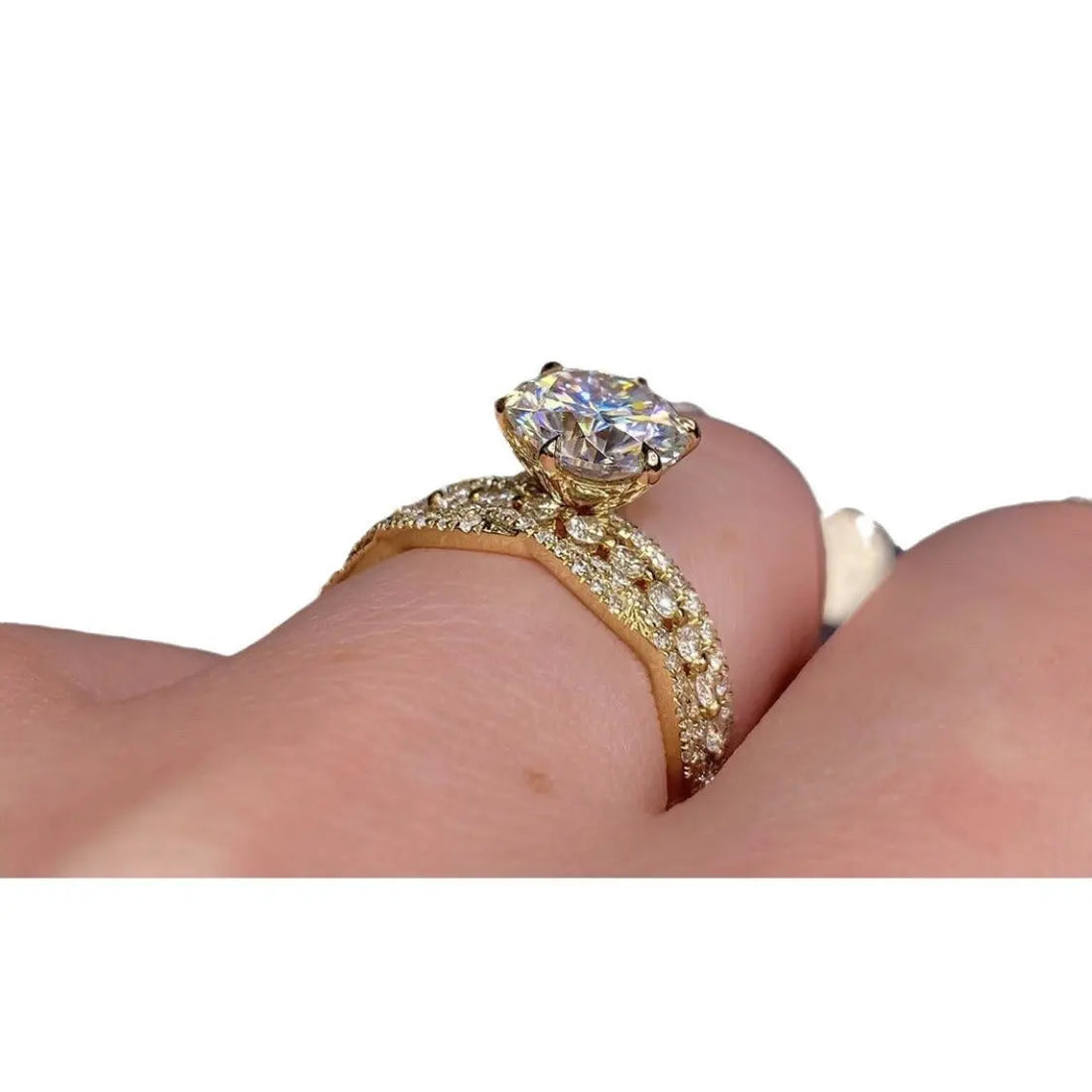 Golden Rhinestone Zircon Engagement Ring Romantic Princess Proposal Three-piece Ring Set - Norellé