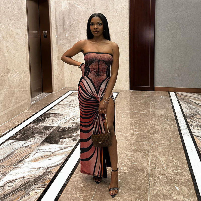 Women's Spring Clothing Tube Top Dress High Slit Long Dress - Norellé