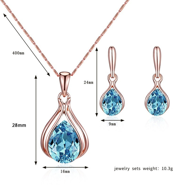 Green Red Drop Shape Necklace And Earrings Suite - Norellé