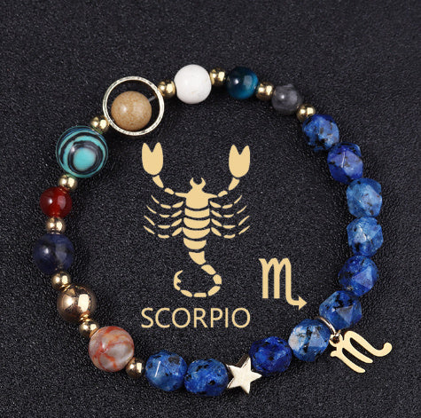 Twelve Constellations Bracelets Natural Stone Cut Surface Hemp Stone Eight Planets - Norellé