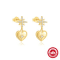 Sterling Silver Eight Awn Star Heart-shaped Glossy Eardrops Stud Earrings - Norellé