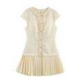 Woven Pleated Temperament Crew Neck Dress - Norellé