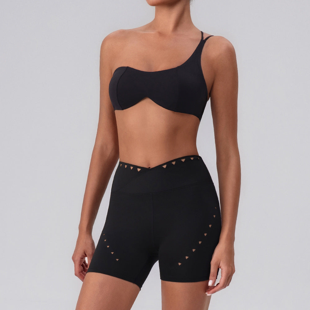 Shoulder Top Quick-drying With Chest Pad Sports Bra Seamless Yoga Clothes Shorts Cropped Pants Two-piece Suit - Norellé