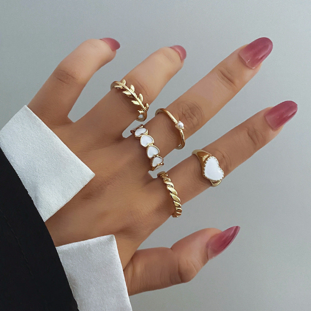New 5-piece Set Of Love Oil Dripping Knuckle Ring - Norellé