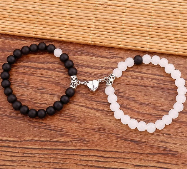 Black And White Love Magnet Suction Couple Bracelet Pair - Norellé