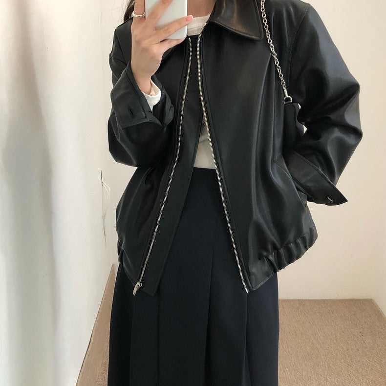 Casual Long Sleeve Leather Coat Women - Norellé