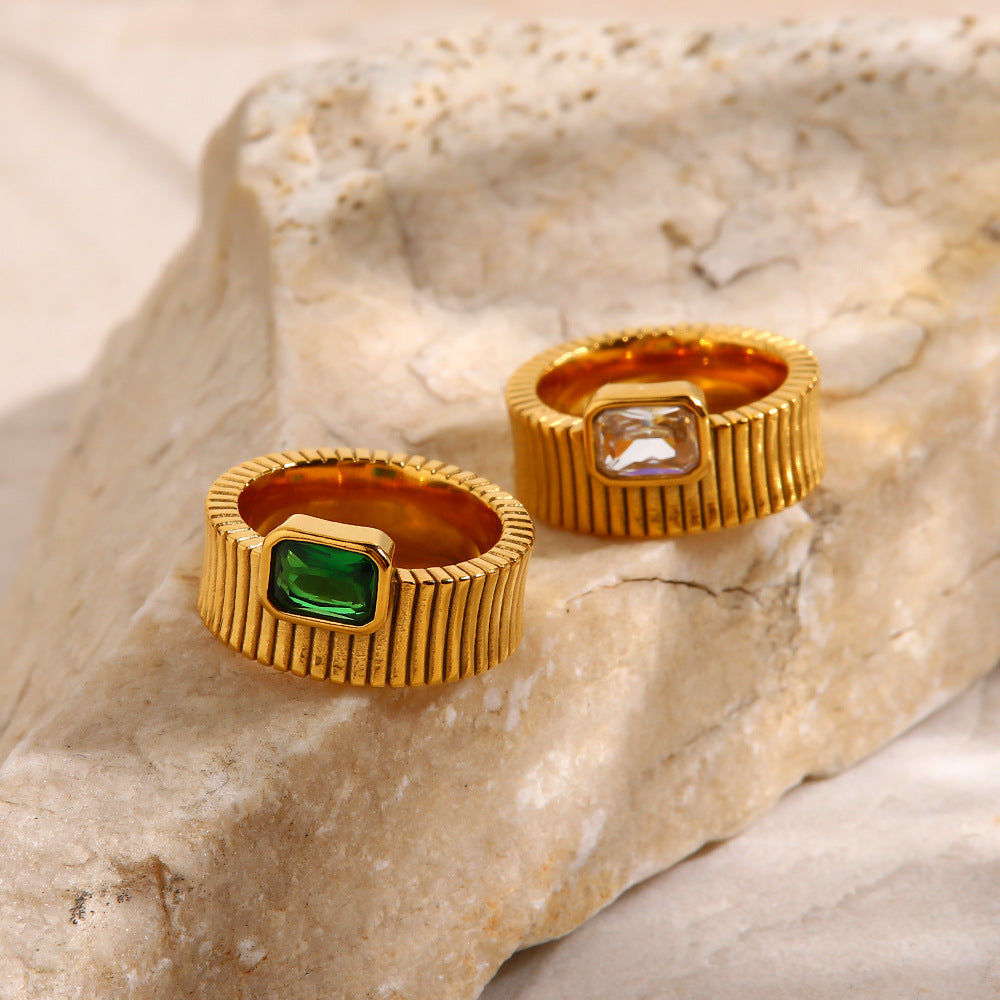 Non-fading Square Diamond Vertical Pattern Ring Retro Rib - Norellé