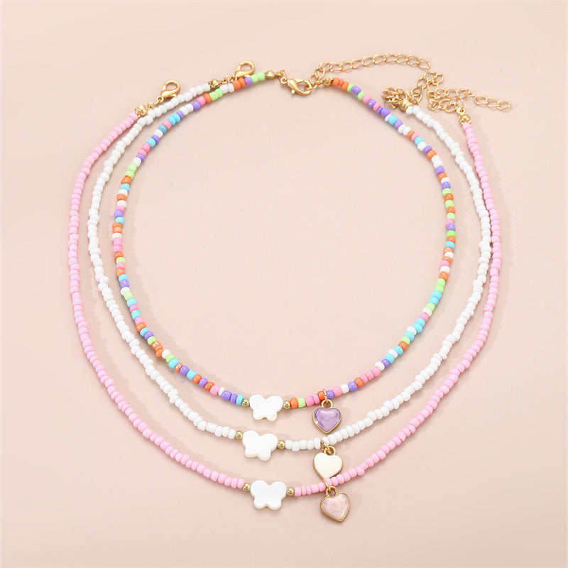 Girls Jewelry Oil Drop Butterfly Pendant Handmade Beaded Necklace Set - Norellé
