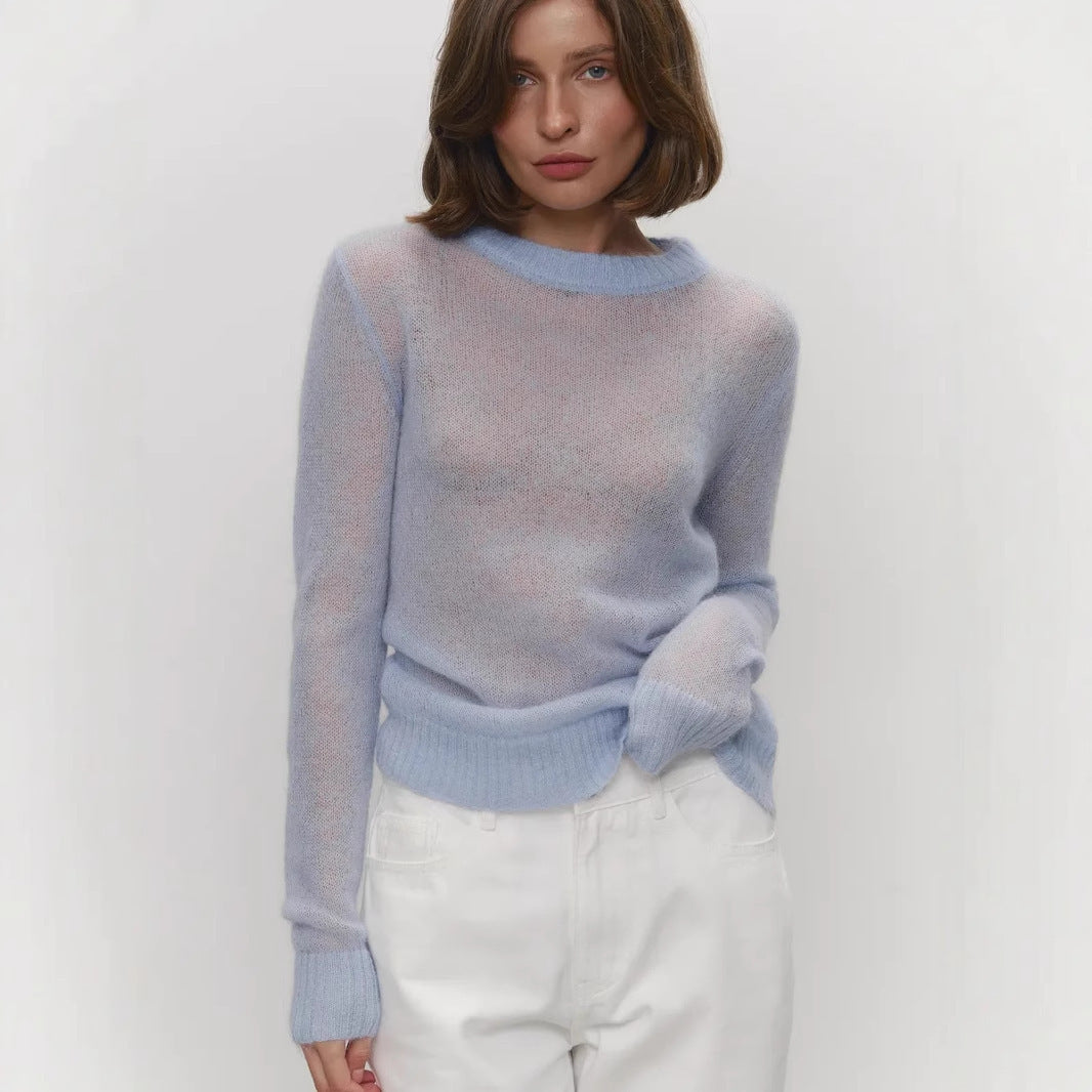 Sweater Blouse Women's Round Neck See-through - Norellé
