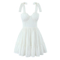 Sweet Cutout Embroidery Chic Lace Up Short Dress French Style V-neck - Norellé