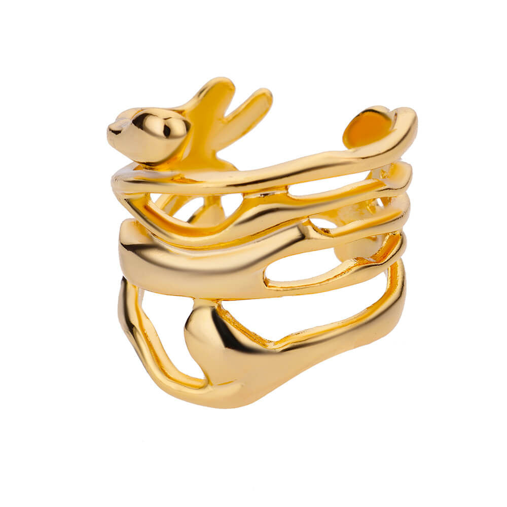Stainless Steel Pearl Hollow Geometry Open Ring - Norellé