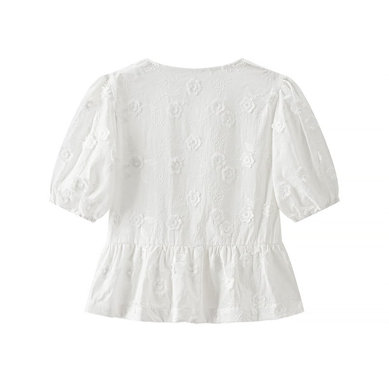 Flower Embroidered Cotton Short-Sleeved Shorts Two-piece Suit