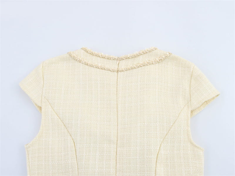 Woven Pleated Temperament Crew Neck Dress