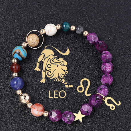 Twelve Constellations Bracelets Natural Stone Hemp Stone Cut Surface Eight Planets - Norellé