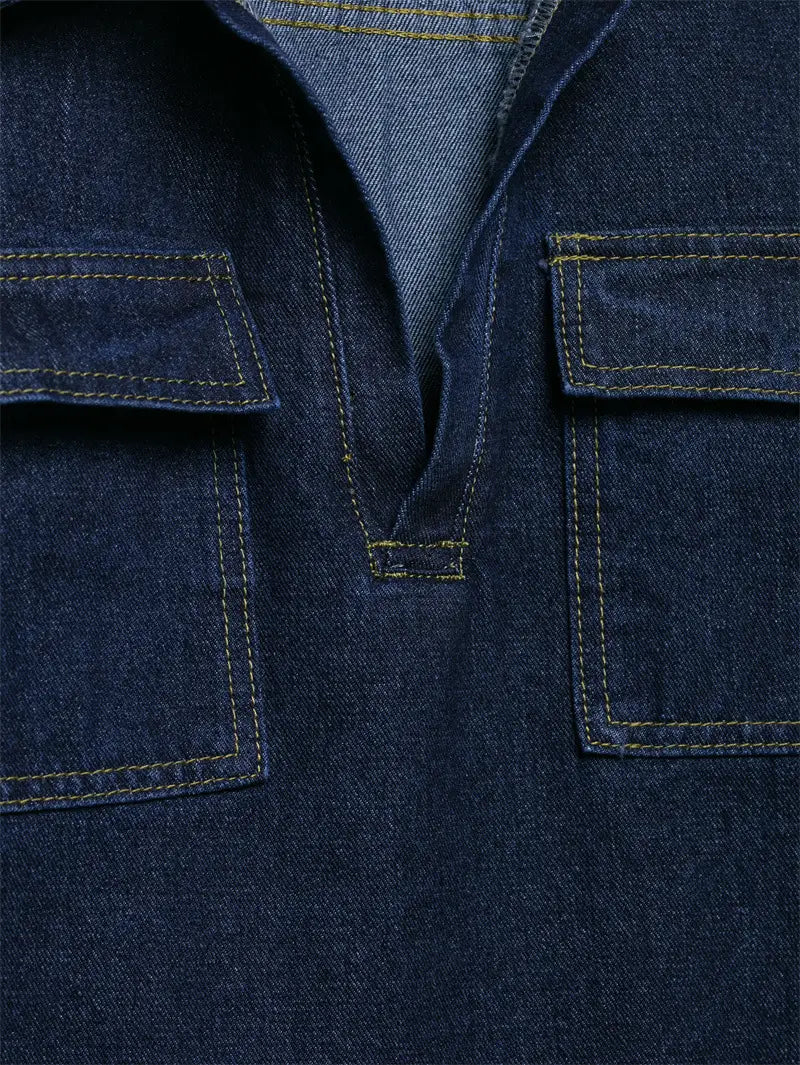 Fashion Loose Blue Denim 2-piece Set Vintage Long Sleeve Shirt Trousers