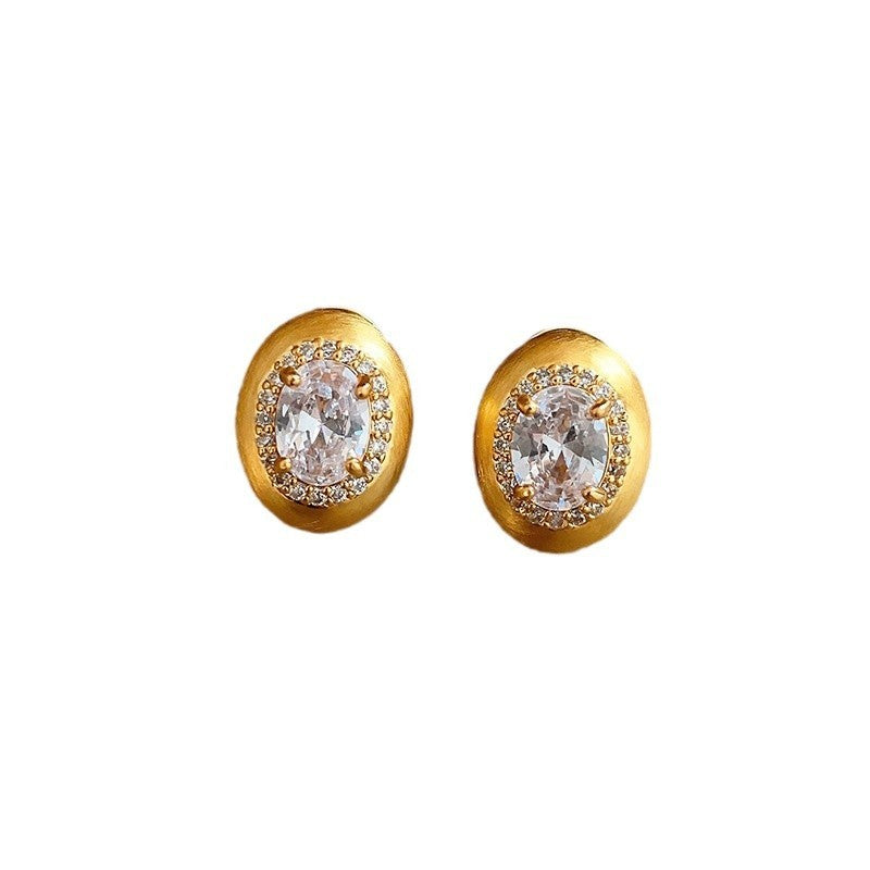 Silver Needle Micro Inlaid Zircon Brushed Geometric Ear Studs - Norellé