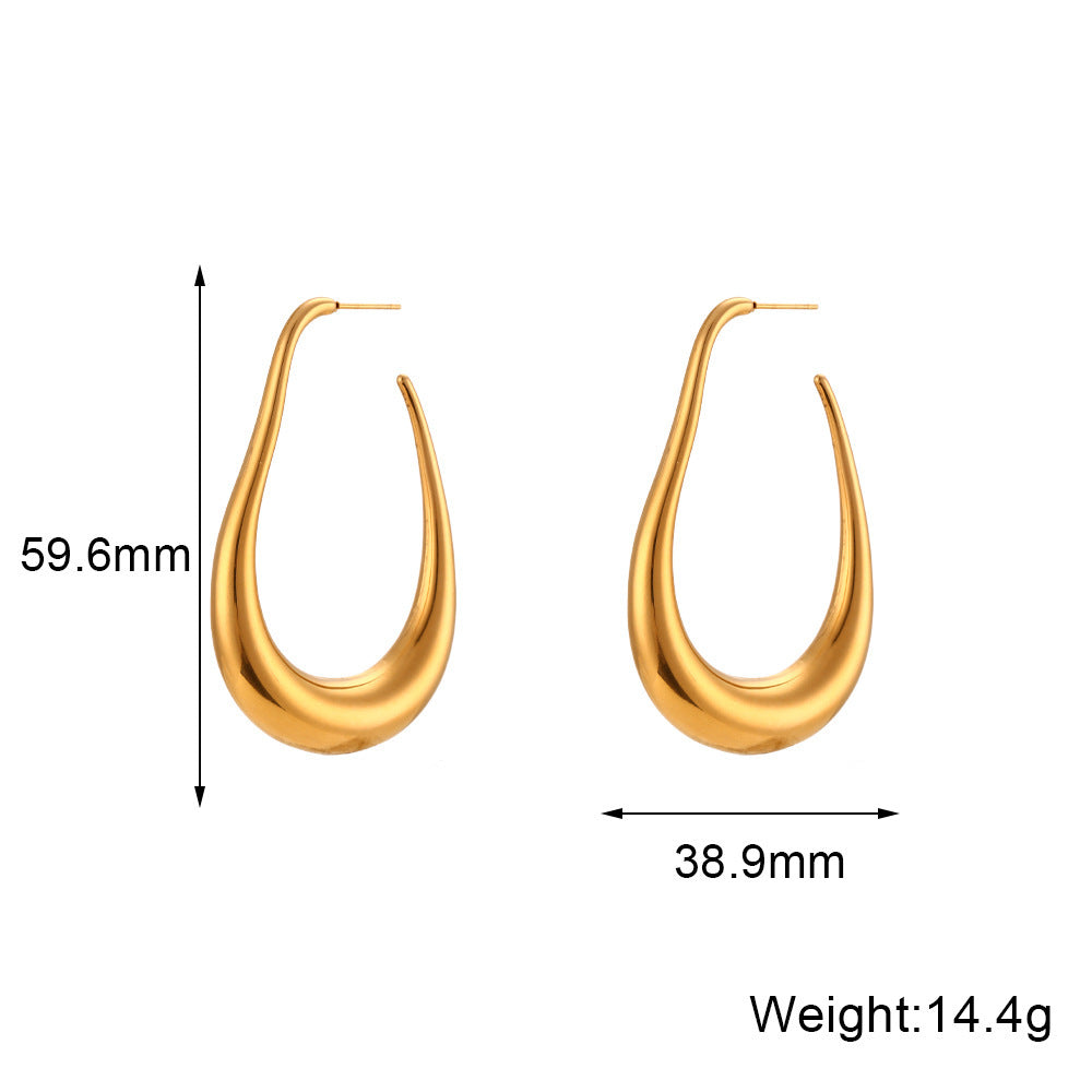Fashion Simple Stainless Steel Plated 18K Curve Hook Earrings - Norellé