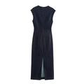 Round Neck Sleeveless Gold Inlaid Back Slit Denim Dress - Norellé