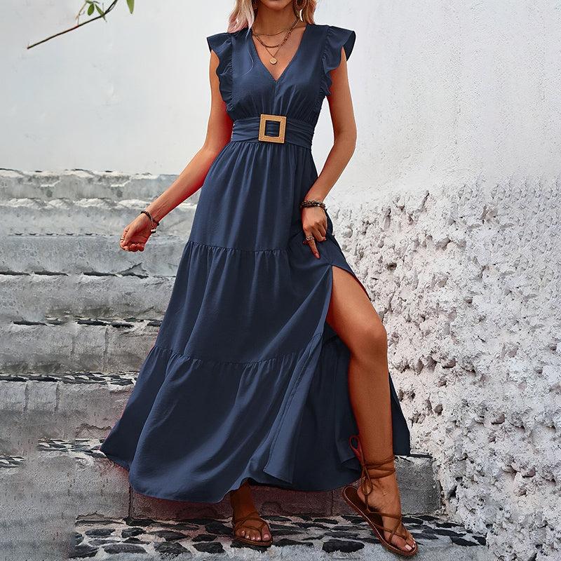 Women's Elegant V-Neck Maxi Dress - Norellé