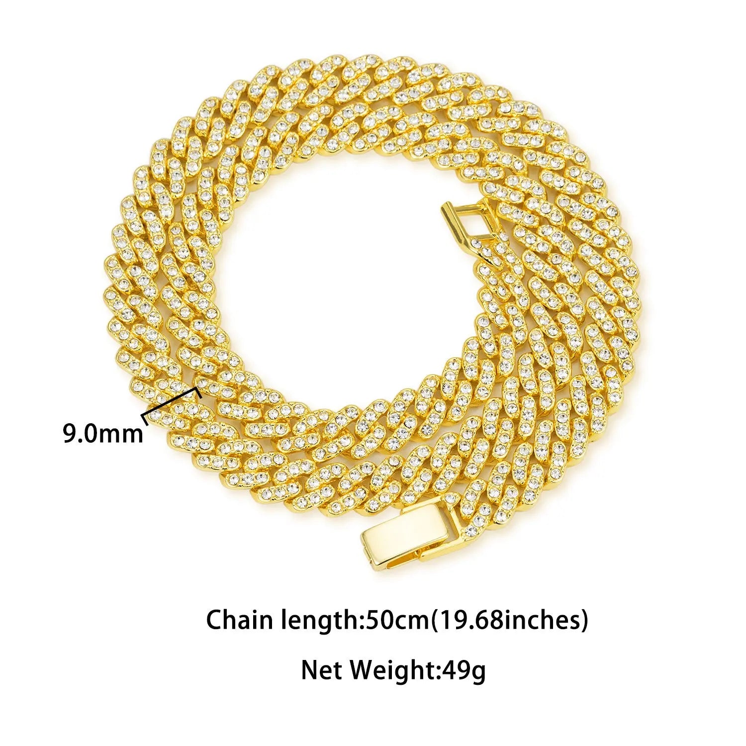 9mm Cuban Link Chain Alloy Single Row Drill Men's Necklace - Norellé