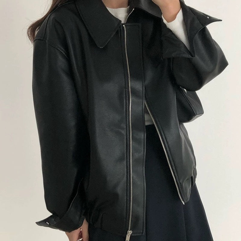Casual Long Sleeve Leather Coat Women - Norellé