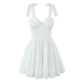 Sweet Cutout Embroidery Chic Lace Up Short Dress French Style V-neck - Norellé