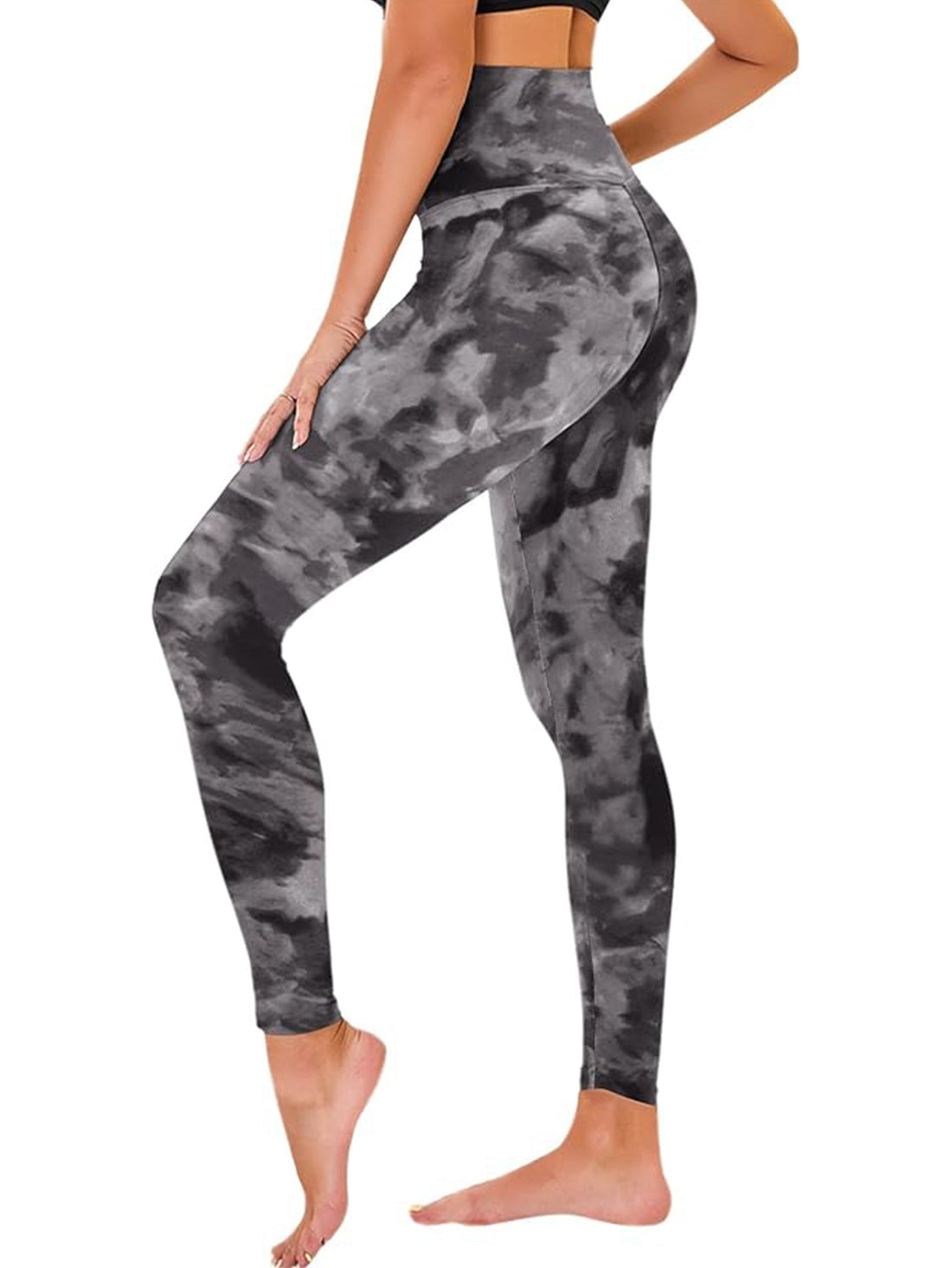 Leggings - Cropped High-rise Print Black Tie-dye - Norellé