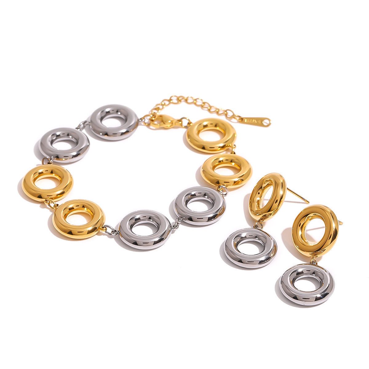 Stainless Steel Gold And Silver Contrast Color Ring Pendant Earrings - Norellé