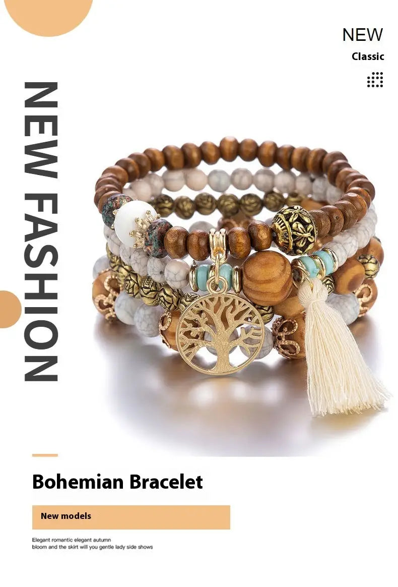 Multi-layer Wooden Bead Beaded Bracelet Elastic