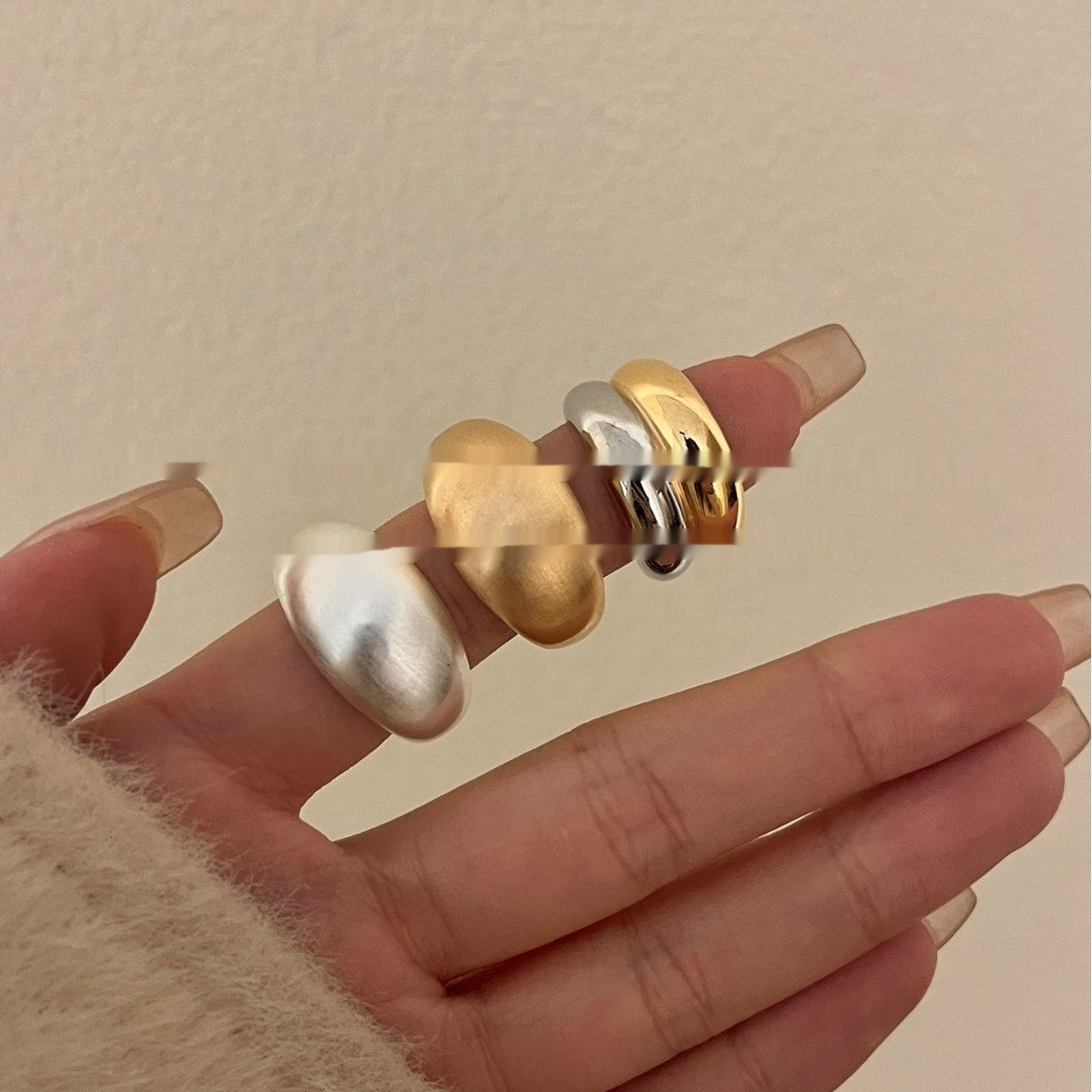 Metal Brushed Matte Surface Wide Ring - Norellé