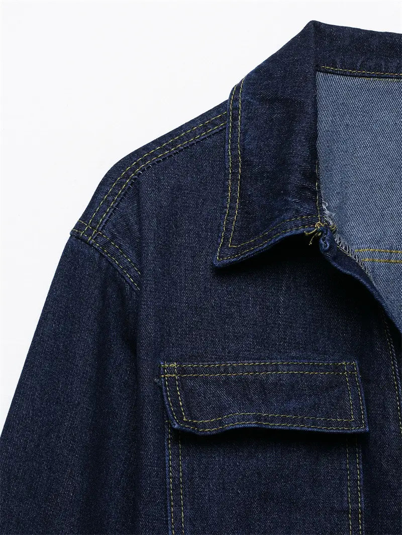 Fashion Loose Blue Denim 2-piece Set Vintage Long Sleeve Shirt Trousers