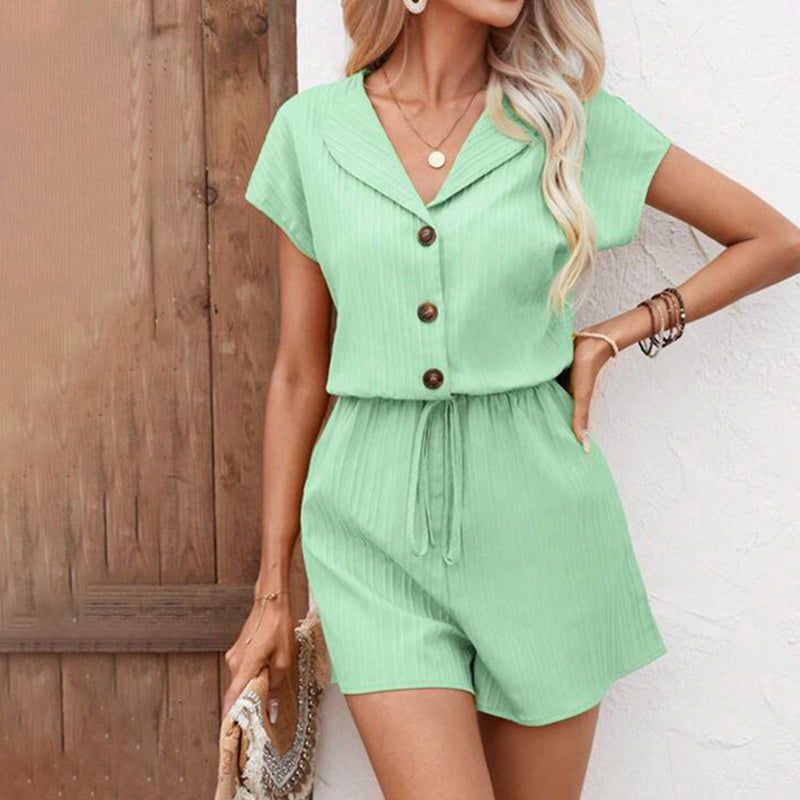 Women's 2-Piece Lounge Set, Textured Short Sleeve Button-Down Shirt And Matching Shorts Outfit - Norellé