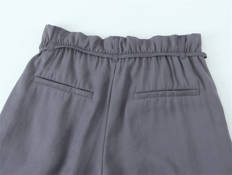 With Belt Paper Bag Type Draping Casual Trousers