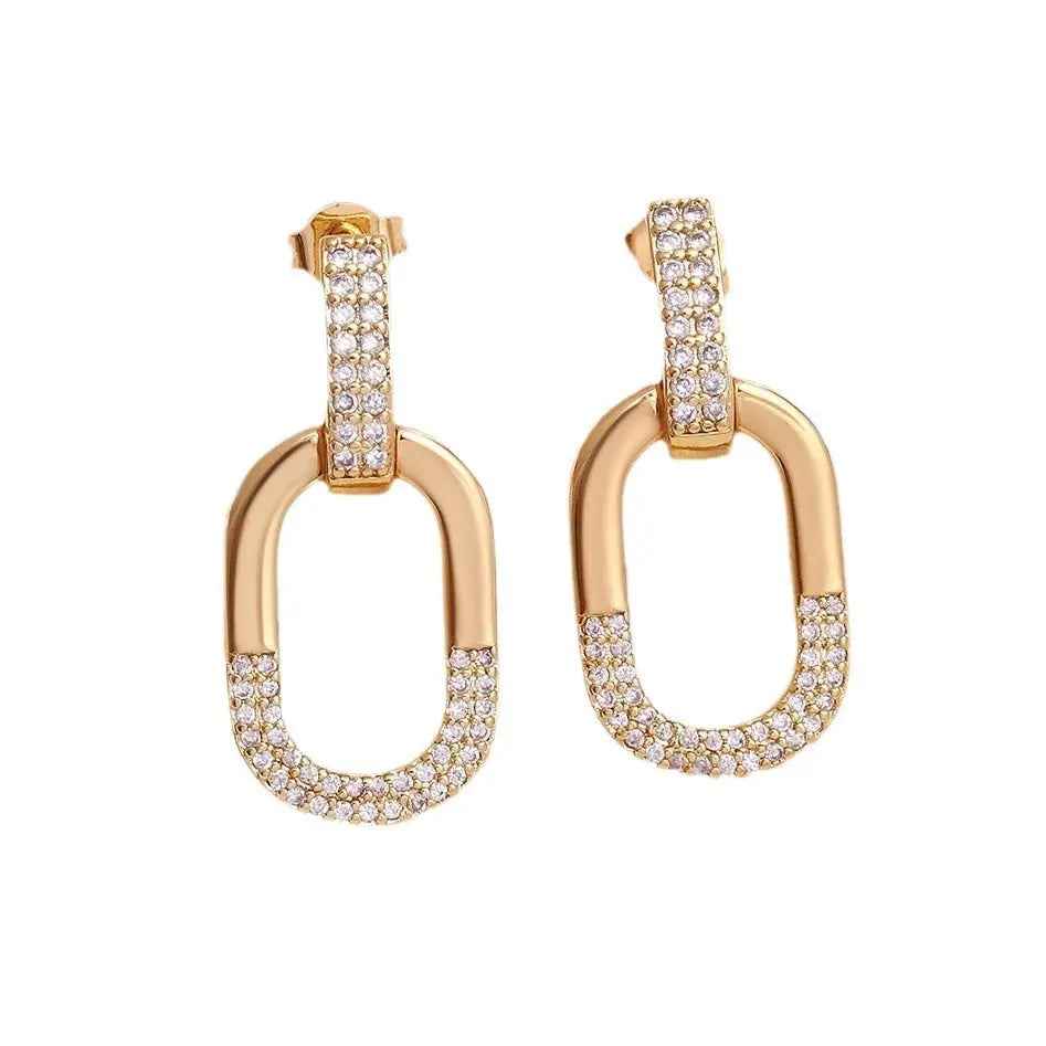 Oval Inlaid Zircon Ear Stud Necklace Female - Norellé