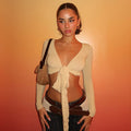 Pure Desire Strap Long-sleeved T-shirt Deep V-neck Short Blouse - Norellé
