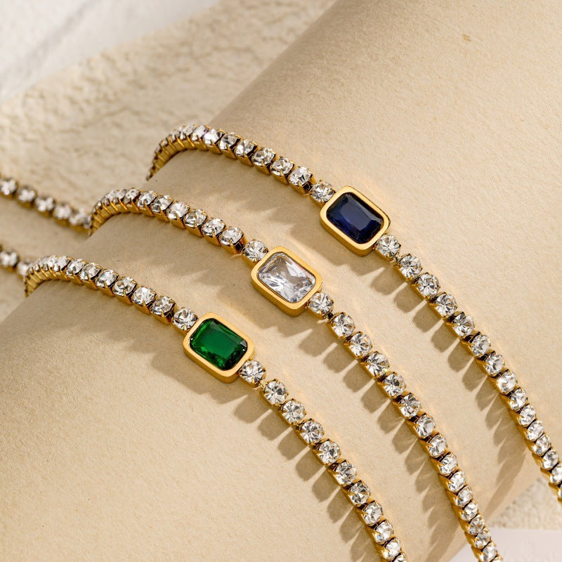 Tennis Zircon Light Luxury Emerald Stainless Steel Plated 18K Gold Necklace - Norellé
