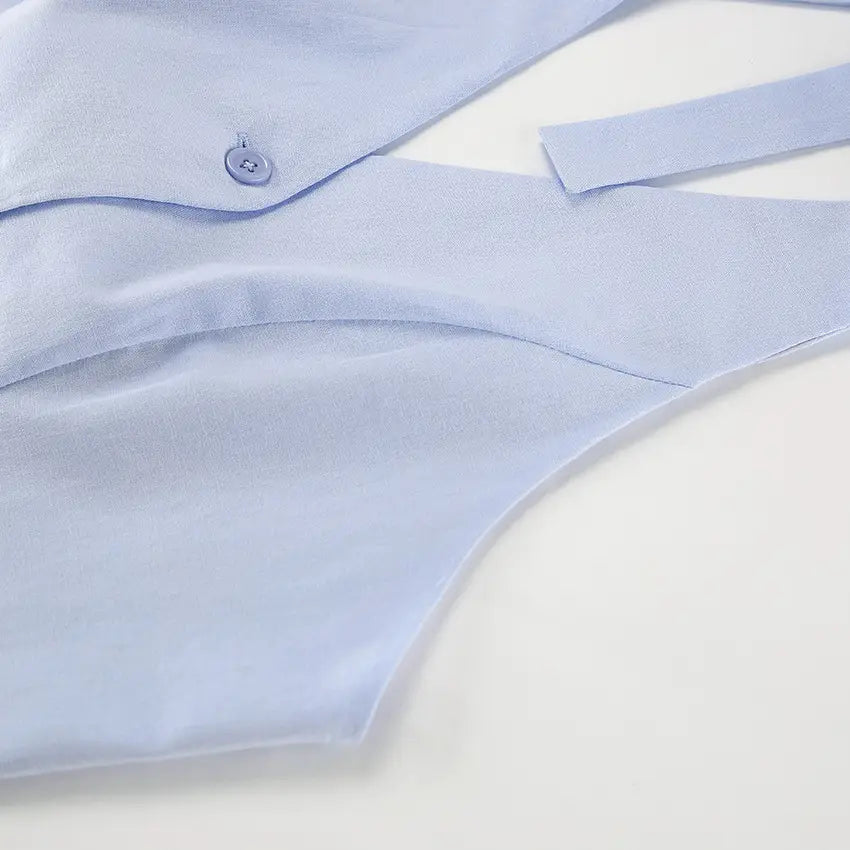 Blue Cotton Linen Sleeveless Waistcoat Vest Trousers Suit