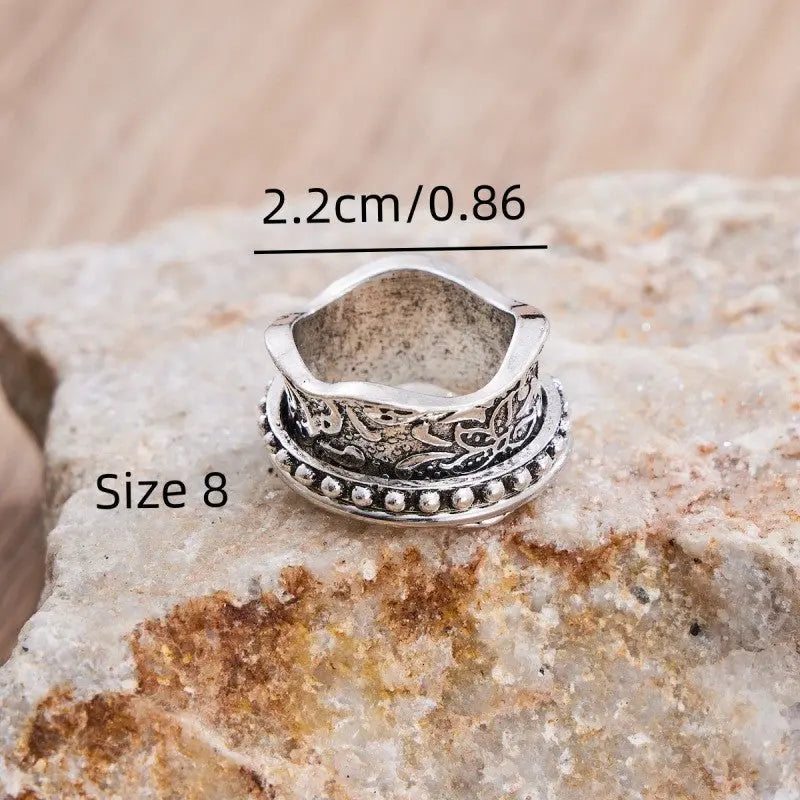 Carved Decompression Rotatable Wide Face Ring Retro - Norellé