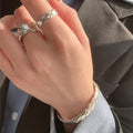 S925 Sterling Silver Thick And Thin Diamond Plaid Open Ring - Norellé