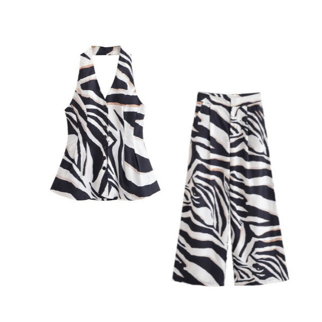 Zebra Pattern Blended Vest Casual Pants - Norellé