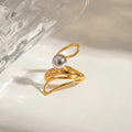 Color Matching Irregular Hollow-out Light Luxury French Steel Ball Open Ring - Norellé