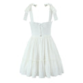 Sweet Cutout Embroidery Chic Lace Up Short Dress French Style V-neck - Norellé