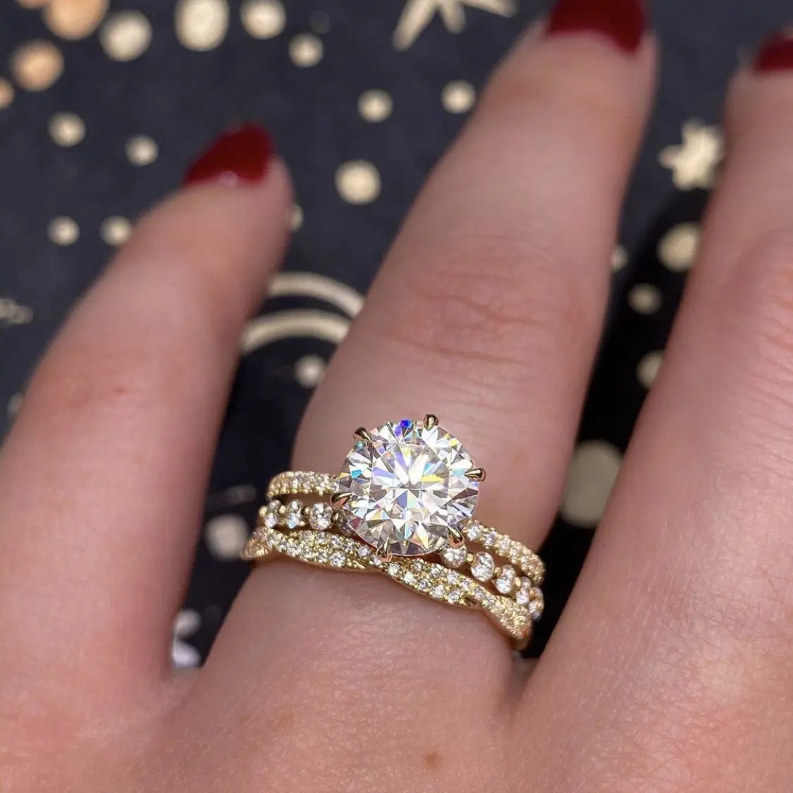 Golden Rhinestone Zircon Engagement Ring Romantic Princess Proposal Three-piece Ring Set - Norellé