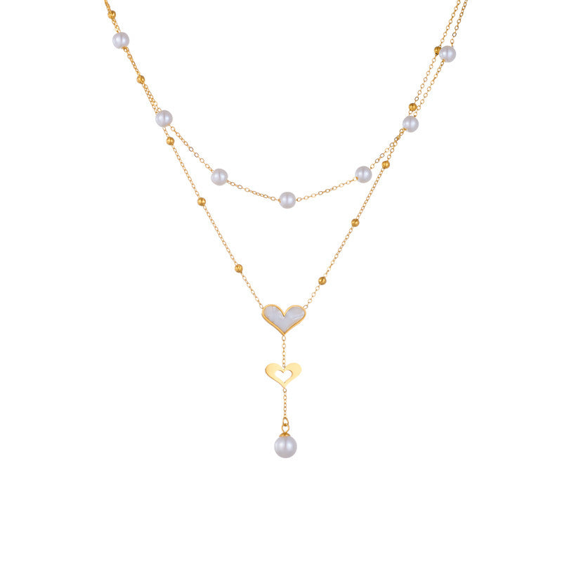 Special-interest Retro Double-layer Chain Pearl Butterfly Tassel Pendant Necklace - Norellé