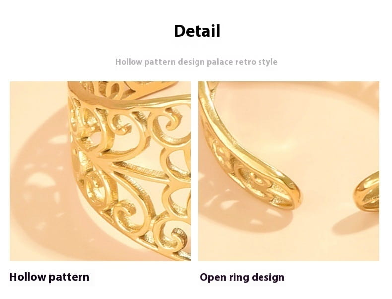 Elegant Retro Style Hollow Pattern Open Stainless Steel Ring For Women