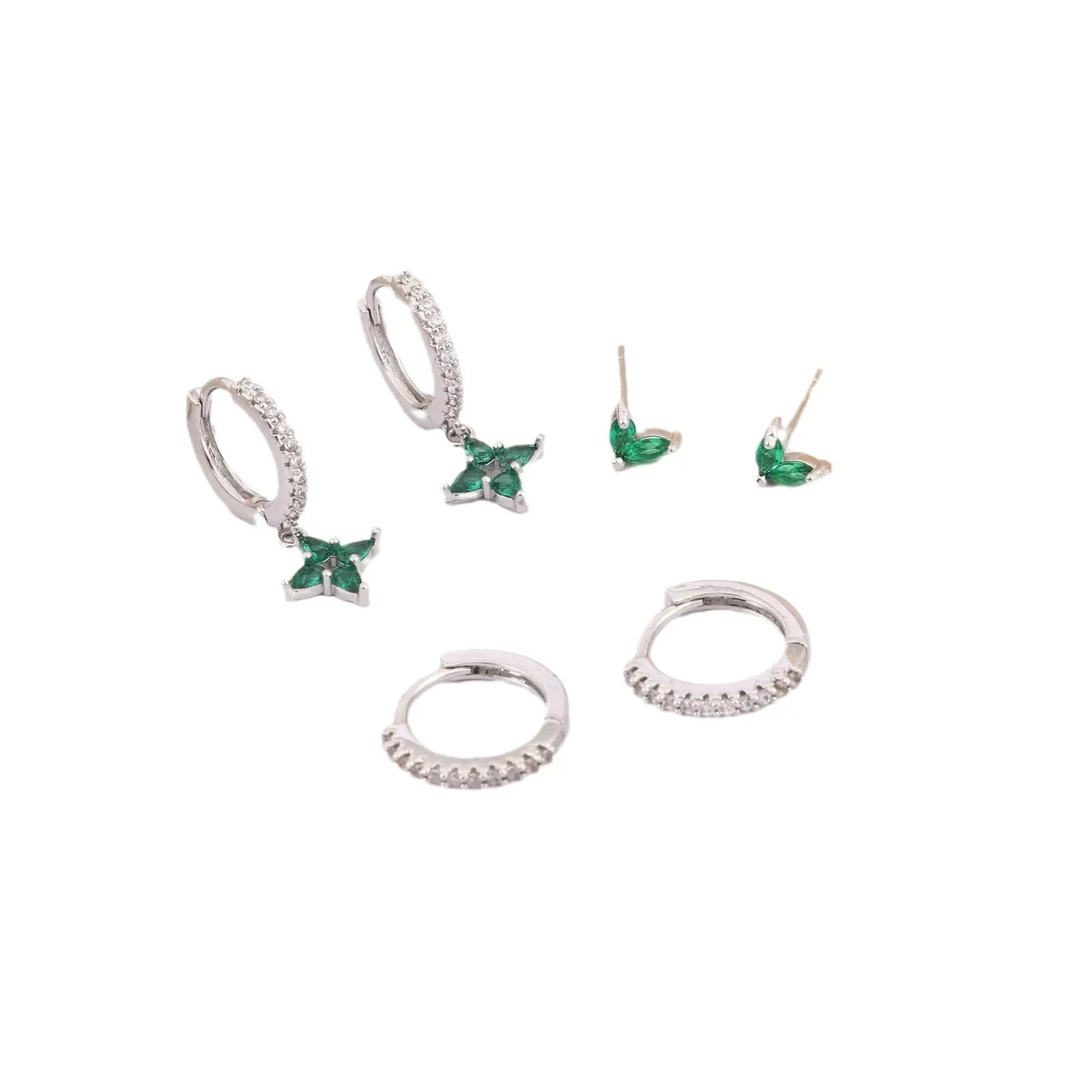 Green Inlaid Zircon Fashion Women's Earrings Three-piece Set - Norellé