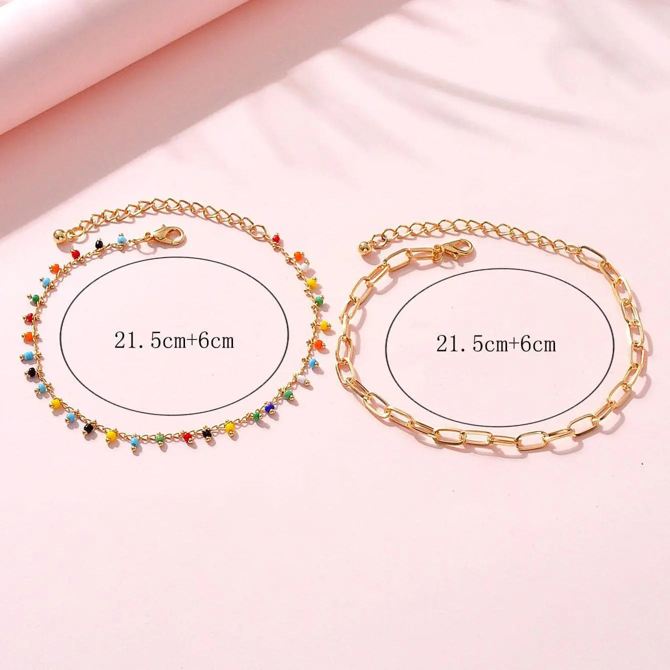 Popular Color Bead Double-circle Anklet Geometric Chain Beaded All-match - Norellé