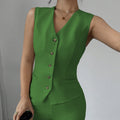 Women's Solid Color Single Breasted Off Shoulder Vest And Wide Leg Pants Set - Norellé